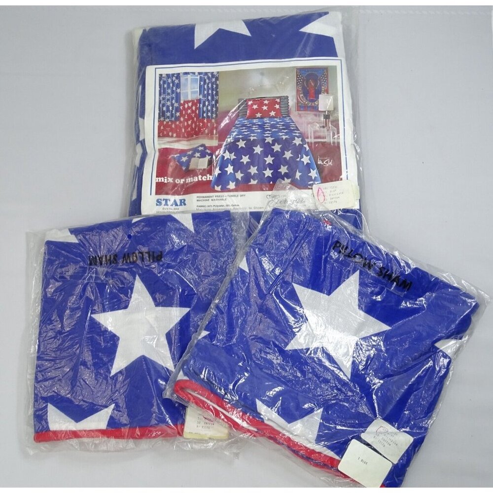 New Vintage Flag Stars American Bedspread 2 Pillow Case Shams Twin Size Everwear